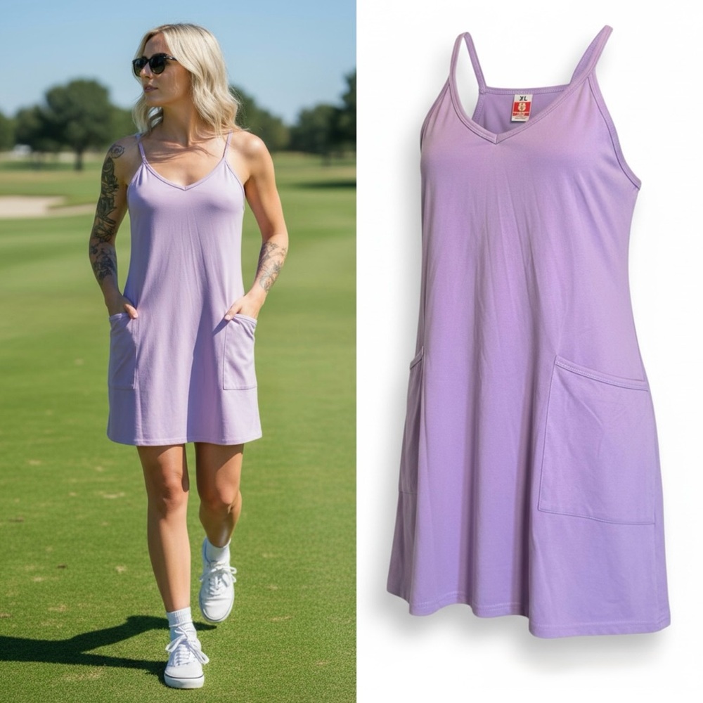 TARSE Women’s Athletic Dress With Hidden Shorts And Dual Pockets In  Lavender XL